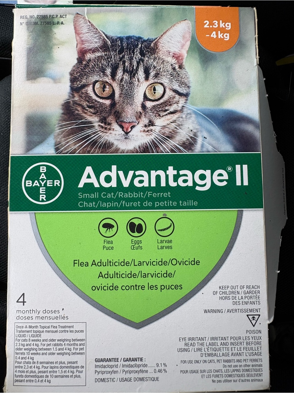 Advantage II Small Cat/Rabbit/Ferret (4kg/8.8lbs and up)-1 dose (Open box)
